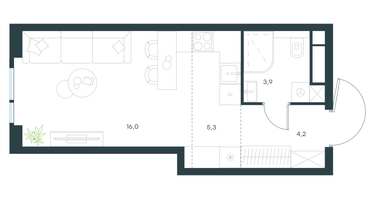 Студия, 29&nbsp;м²