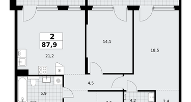 2-к. квартира, 87&nbsp;м²