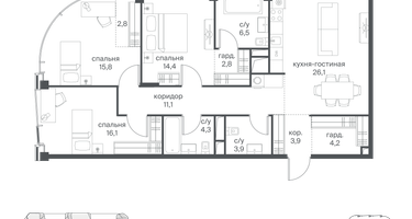 3-к. квартира, 111&nbsp;м²