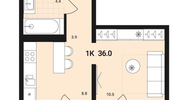 1-к. квартира, 36&nbsp;м²