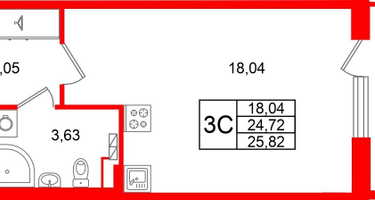 Студия, 24&nbsp;м²