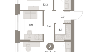 2-к. квартира, 56&nbsp;м²