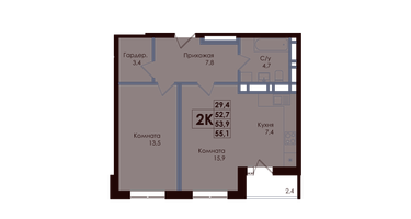 Студия, 53&nbsp;м²
