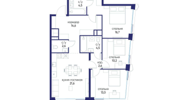 3-к. квартира, 90 м²