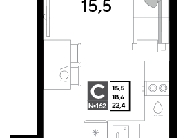Студия, 22&nbsp;м²