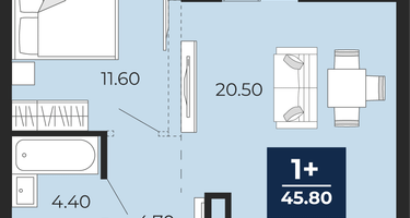 1-к. квартира, 41 м²