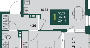 1-к. квартира, 39&nbsp;м²