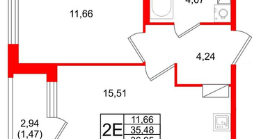 1-к. квартира, 36 м²