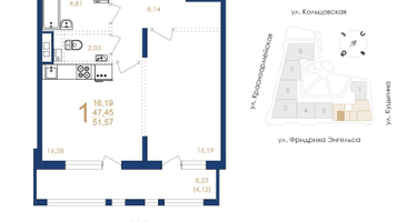1-к. квартира, 51&nbsp;м²