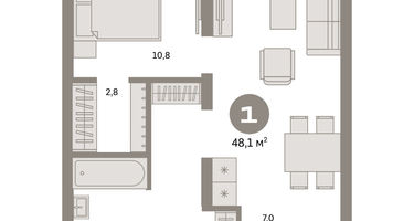 1-к. квартира, 48&nbsp;м²