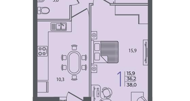 1-к. квартира, 38 м²