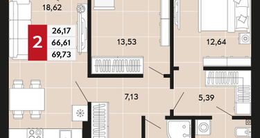 2-к. квартира, 69&nbsp;м²