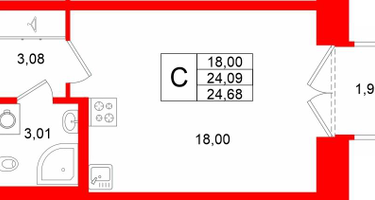 Студия, 24&nbsp;м²