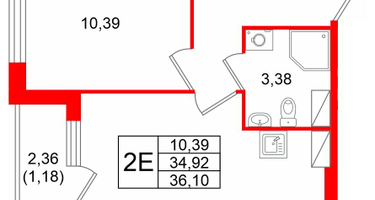 1-к. квартира, 36&nbsp;м²