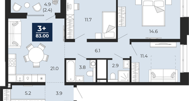3-к. квартира, 80 м²