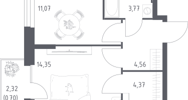 1-к. квартира, 38&nbsp;м²