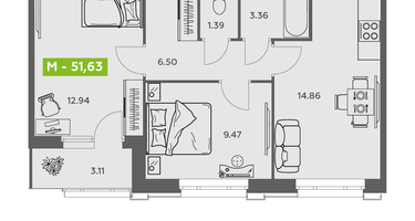 Студия, 51&nbsp;м²