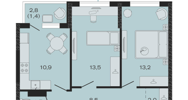 2-к. квартира, 55 м²