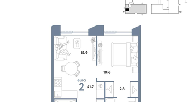 2-к. квартира, 41 м²