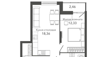1-к. квартира, 46&nbsp;м²