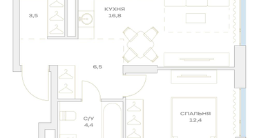 2-к. квартира, 43&nbsp;м²