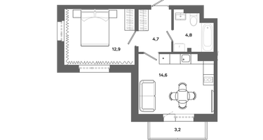 1-к. квартира, 37 м²