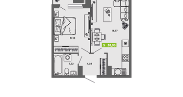 Студия, 38&nbsp;м²