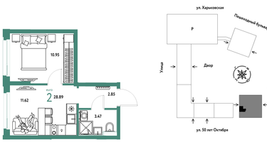 2-к. квартира, 28&nbsp;м²