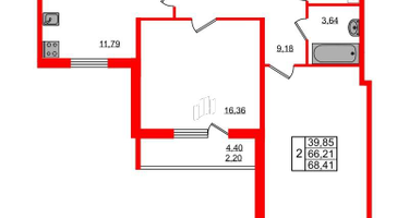 2-к. квартира, 68&nbsp;м²