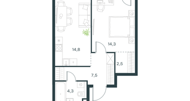 1-к. квартира, 43&nbsp;м²