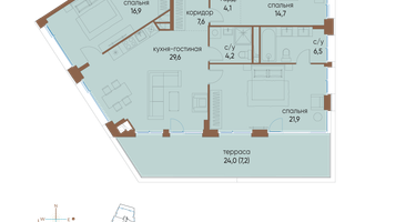3-к. квартира, 117&nbsp;м²