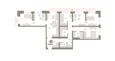 3-к. квартира, 129&nbsp;м²