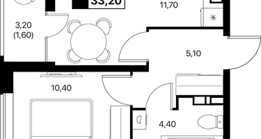 1-к. квартира, 33&nbsp;м²