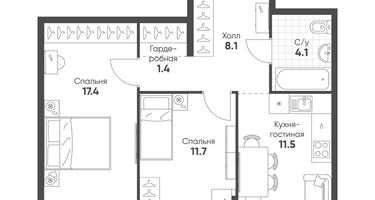 2-к. квартира, 54&nbsp;м²