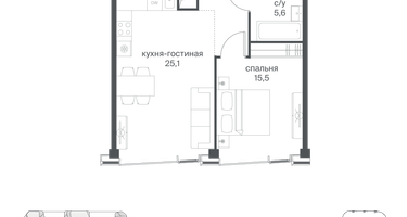 1-к. квартира, 53&nbsp;м²