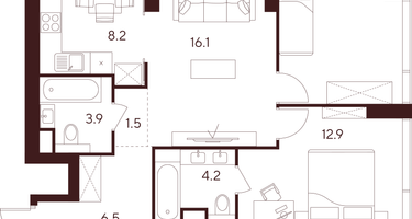 3-к. квартира, 65 м²