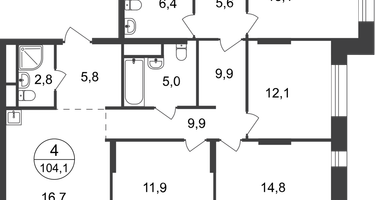 4-к. квартира, 104&nbsp;м²