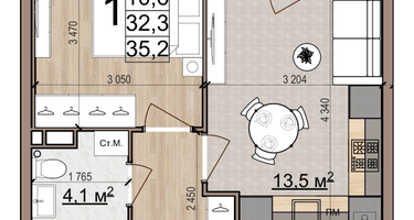 1-к. квартира, 35&nbsp;м²