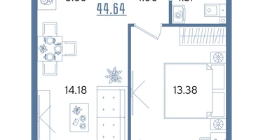 1-к. квартира, 44&nbsp;м²