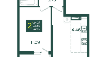 2-к. квартира, 42 м²