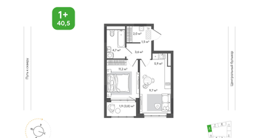 2-к. квартира, 40&nbsp;м²