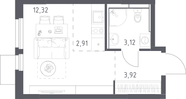 Студия, 22&nbsp;м²