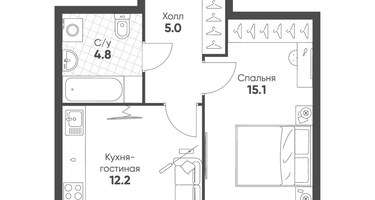 1-к. квартира, 37&nbsp;м²