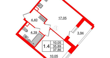 1-к. квартира, 35 м²