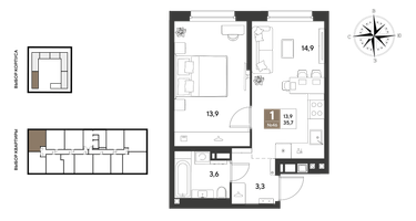 1-к. квартира, 35&nbsp;м²