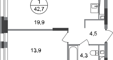 1-к. квартира, 42 м²
