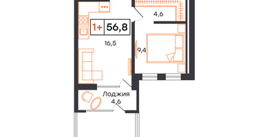 1-к. квартира, 56&nbsp;м²