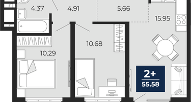 2-к. квартира, 51 м²