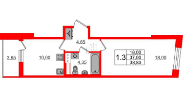 1-к. квартира, 37 м²