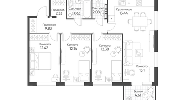 4-к. квартира, 83&nbsp;м²